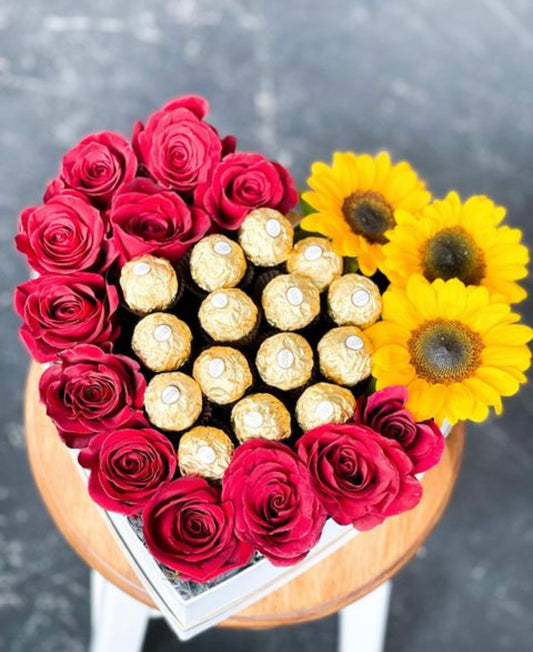 Sunflower Rose and Chocolate Heart