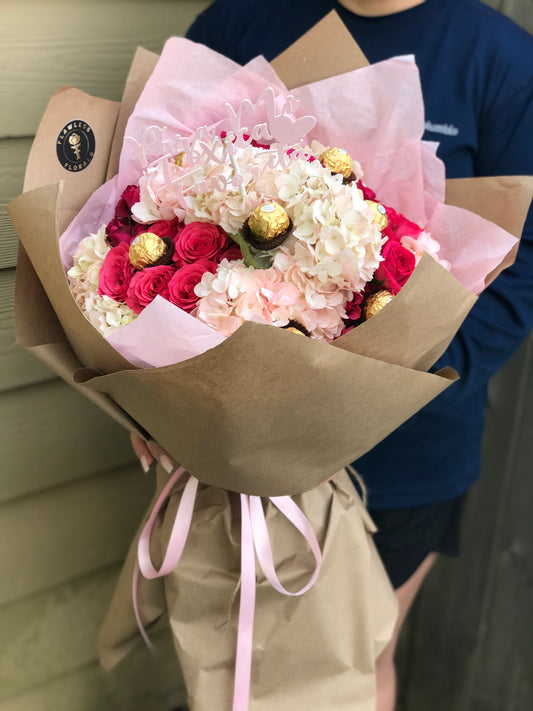 XL Hot Pink Hydrangea and Spray Rose Bouquet